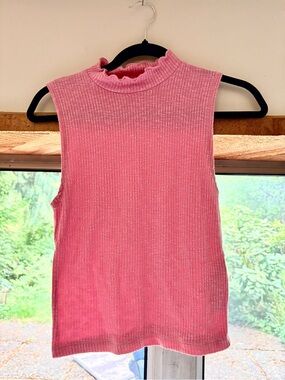 Abercrombie & Fitch Pink Ribbed Mock-Neck Sleeveless Top